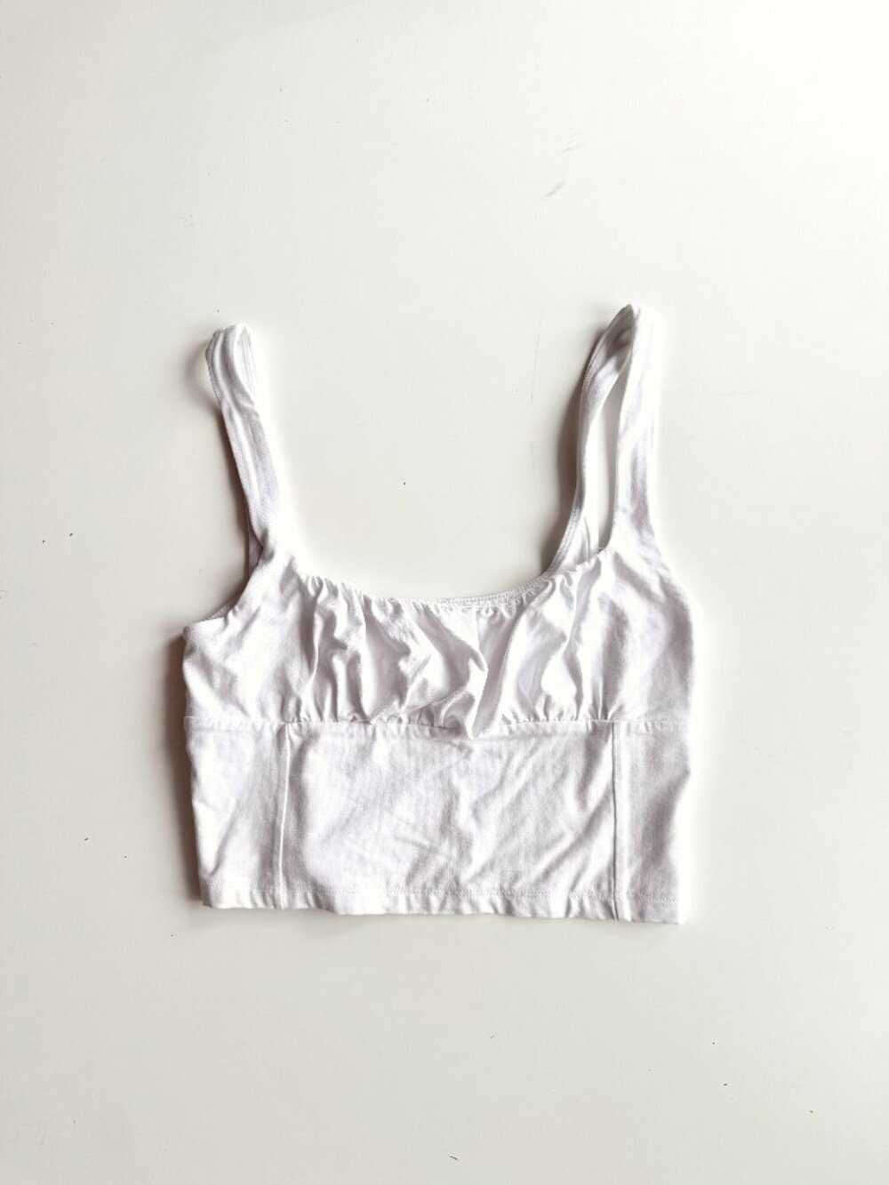Aritzia WILFRED FREE Orbit White Jersey Ruched Cropped Bustier Tank Top, Size S